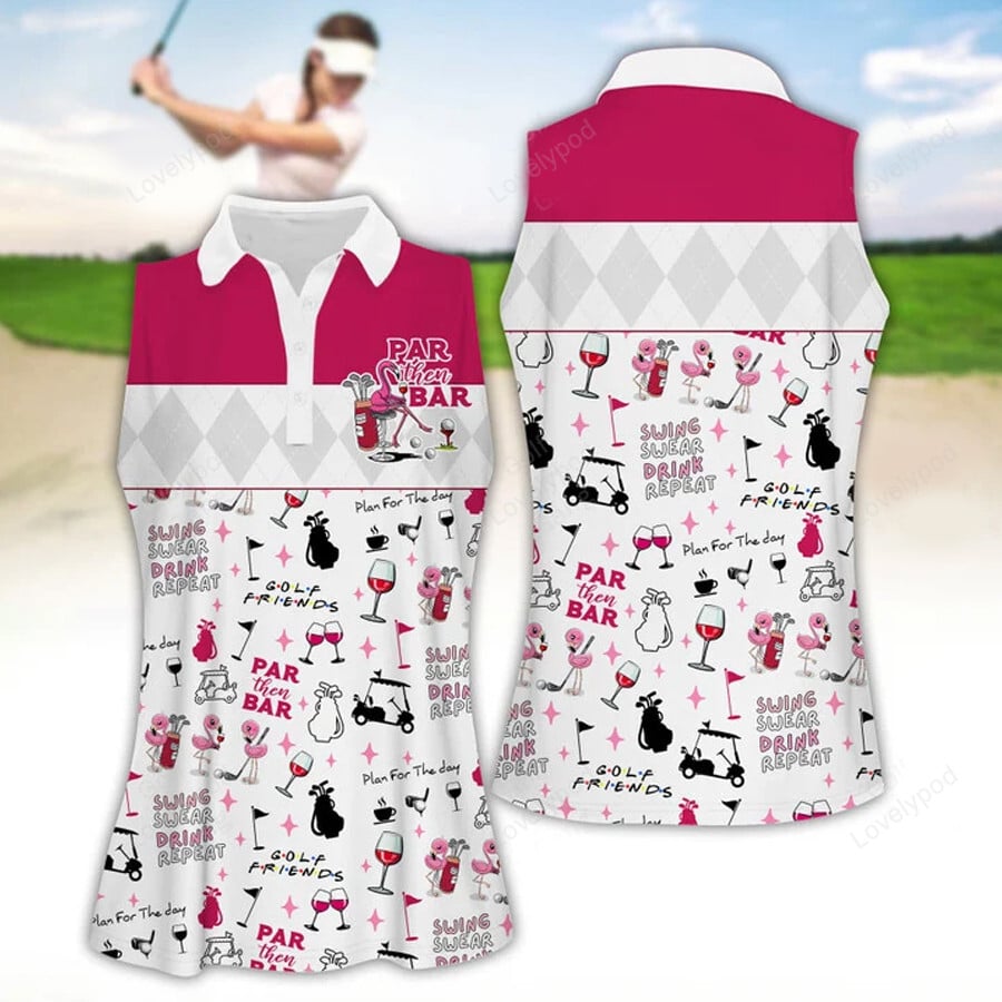 Par then bar seamless pattern women golf apparels, funny golf shirt, women golf sleeveless polo shirt GY1866