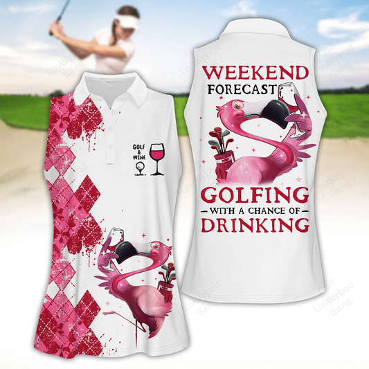 Argyle flamingo weekend forecast women golf apparels, funny golf shirt, women golf sleeveless polo shirt GY1869