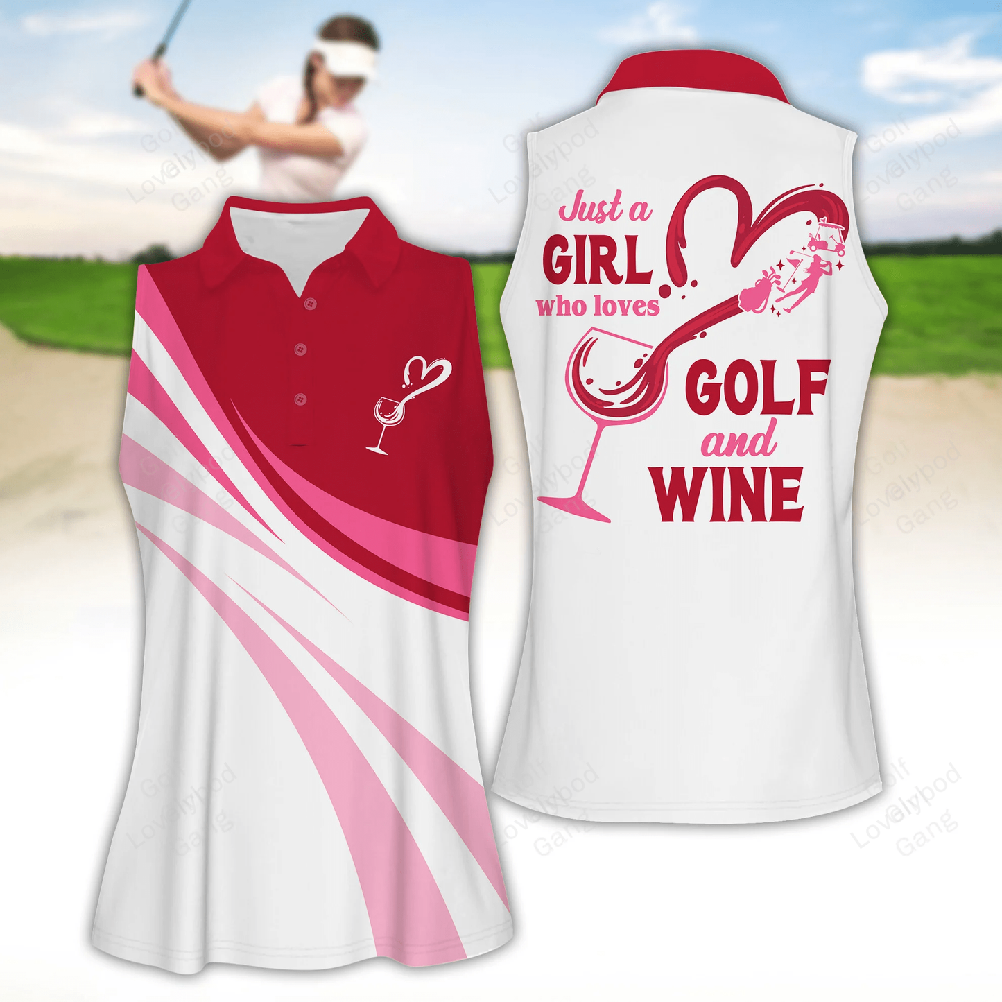 Just a girl who love golf and wine women golf apparels, funny golf shirt, women golf sleeveless polo shirt GY1870