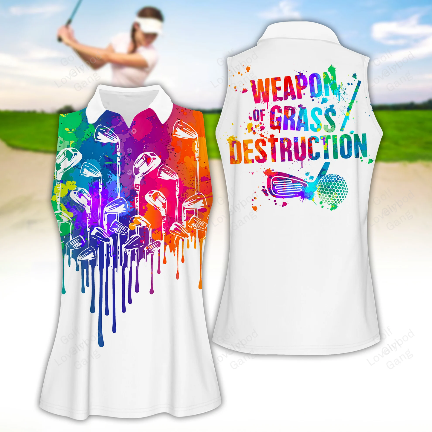 Weapons of destruction watercolor women golf apparels, funny golf shirt, women golf sleeveless polo shirt GY1872