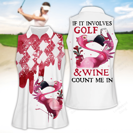 If it involve golf and wine count me in women golf apparels, funny golf shirt, women golf sleeveless polo shirt GY1873