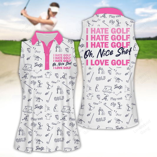 Nice shot i love golf golf pattern better version women golf apparels, funny golf shirt, women golf sleeveless polo shirt GY1875