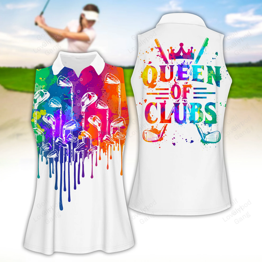 Queen of clubs watercolor women golf apparels, funny golf shirt, women golf sleeveless polo shirt GY1876