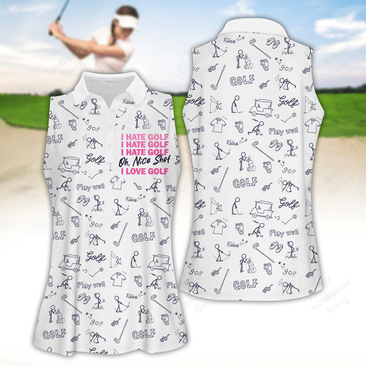 Nice shot i love golf golf pattern women golf apparels, funny golf shirt, women golf sleeveless polo shirt GY1877