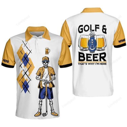 Funny golf and beer lightweight short sleeve polo shirts, golf polo shirt for men, men's golf polo shirt GY1879