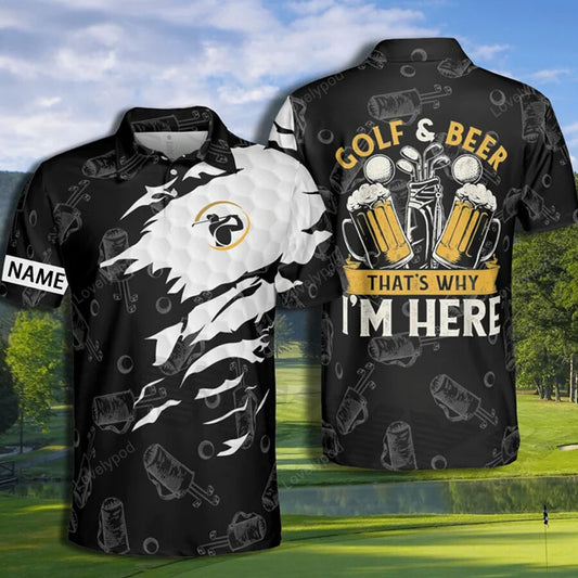 Personalized name golf and beer that's why i'm here polo shirt, golf polo shirt for men, men's golf polo shirt GY1881