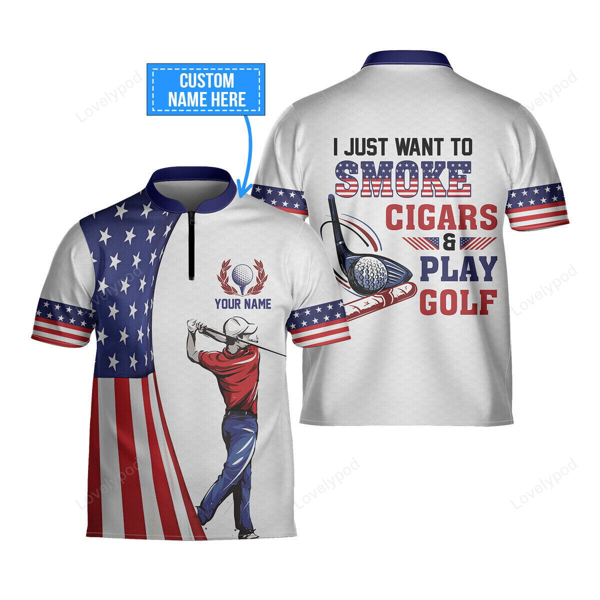 American flag smoke cigars play golfing aop golf jersey shirt for men golfer GY1903