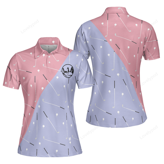 Elegant golf girl seamless pattern short sleeve women polo shirt, golf shirt for ladies, unique female golf gift GY1910