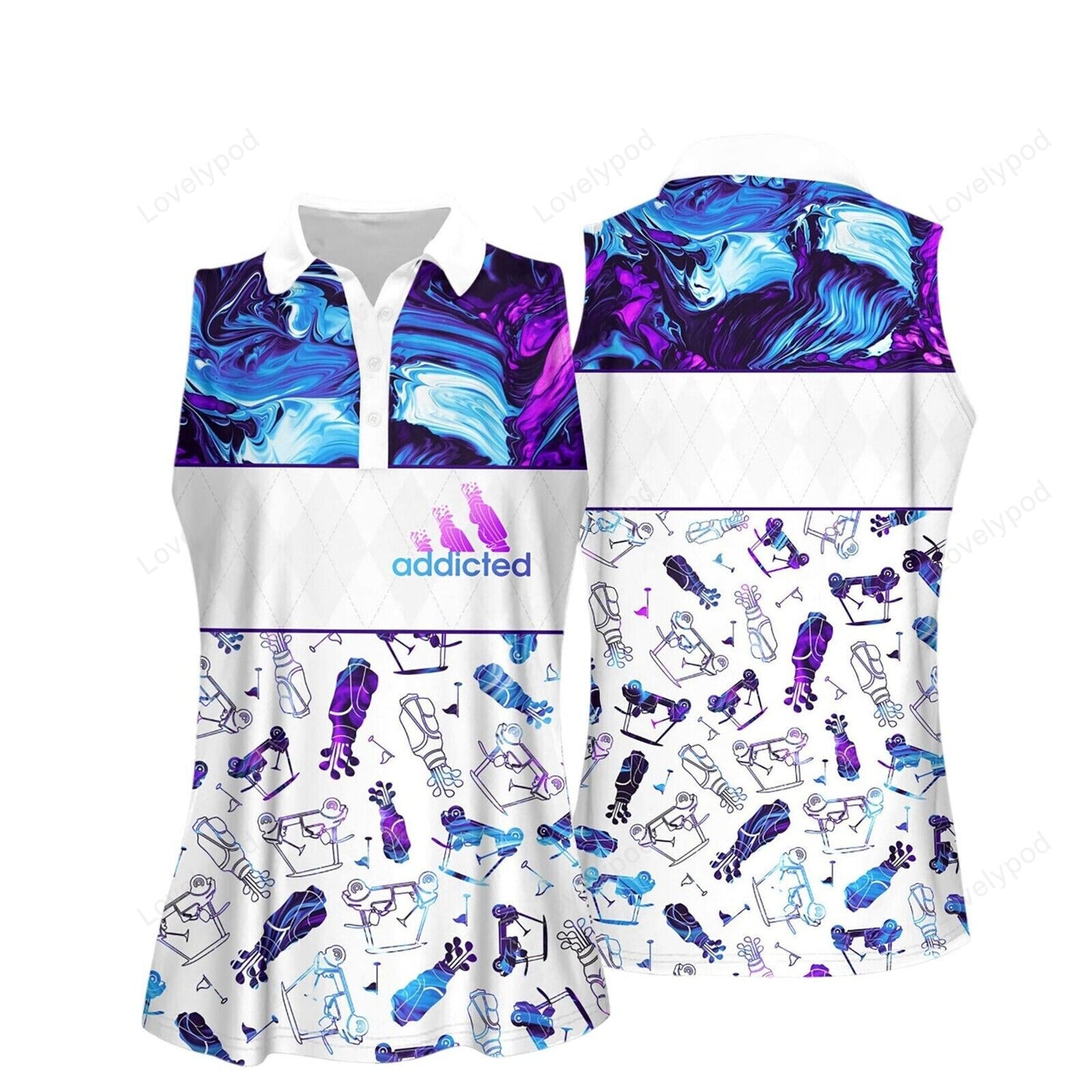 Blue and purple marble seamless golf pattern women short sleeve polo shirt sleeveless polo shirt GY1912