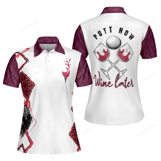 Putt now wine later elegant leopard pattern golf short sleeve women polo shirt GY1916