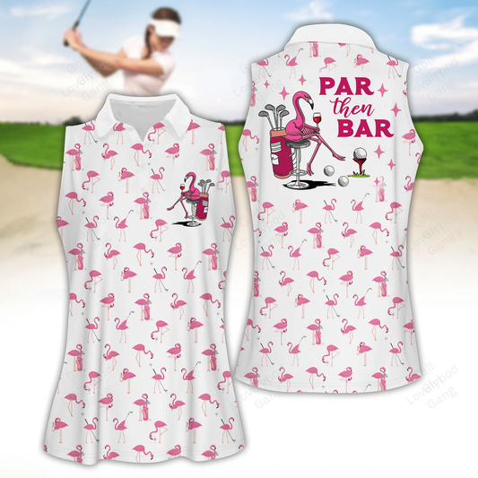 Flamingo pattern par then bar women golf apparels, women golf sleeveless polo shirt GY1922