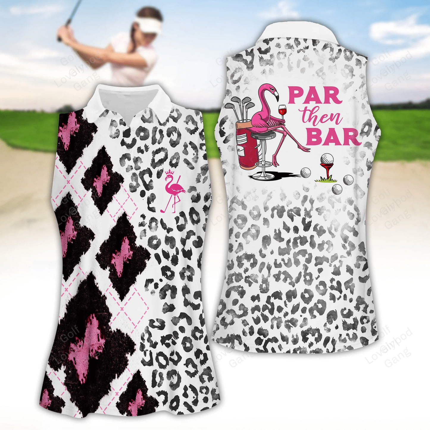 Argyle leopard par then bar women golf apparels, women golf sleeveless polo shirt GY1925