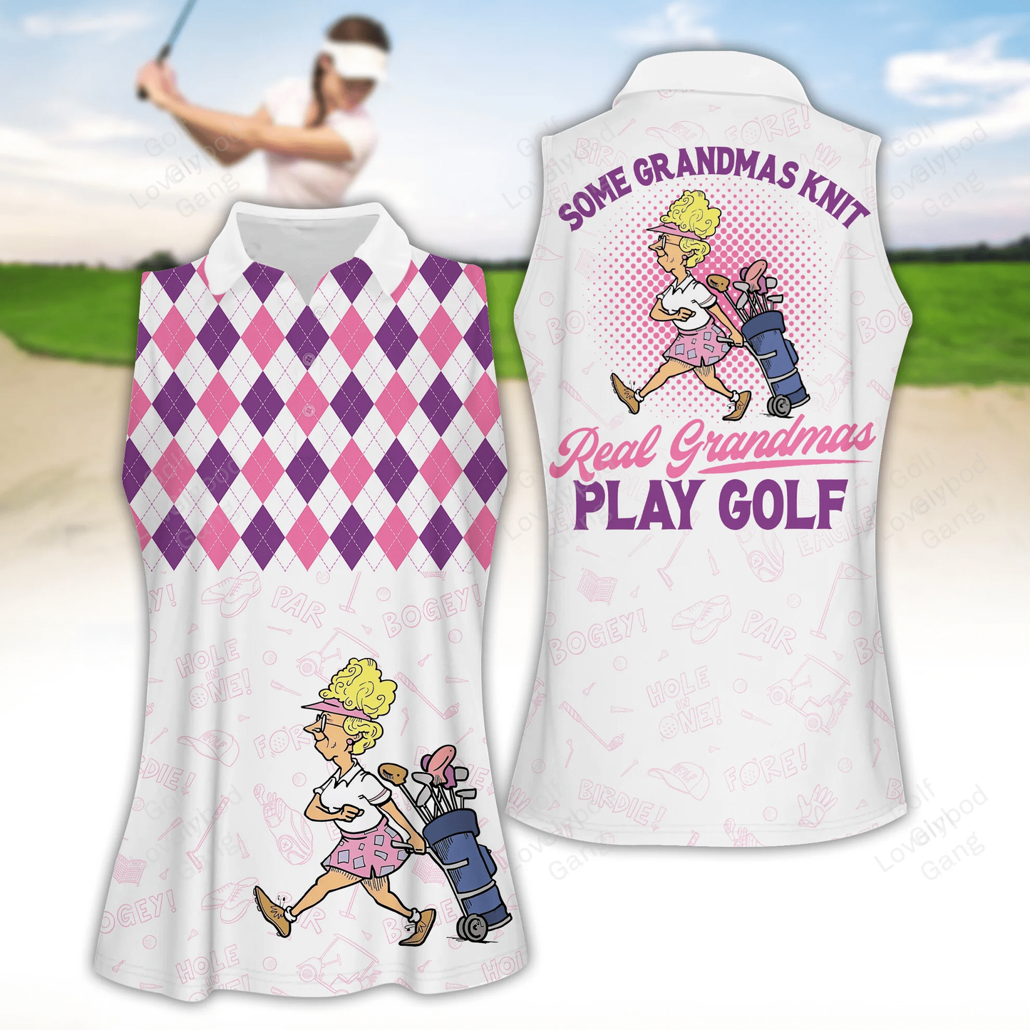 Some grandmas knit real grandmas play golf women golf apparels, funny golf shirt, golf polo shirt, women golf sleeveless polo shirt GY1940