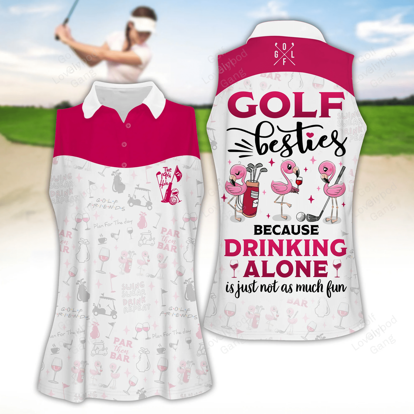 Drinking golf besties women golf apparels, funny golf shirt, golf polo shirt, women golf sleeveless polo shirt GY1941