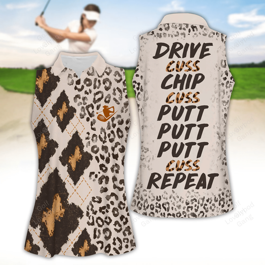 Leopard argyle women golf apparels, funny golf shirt, golf polo shirt, women golf sleeveless polo shirt GY1943