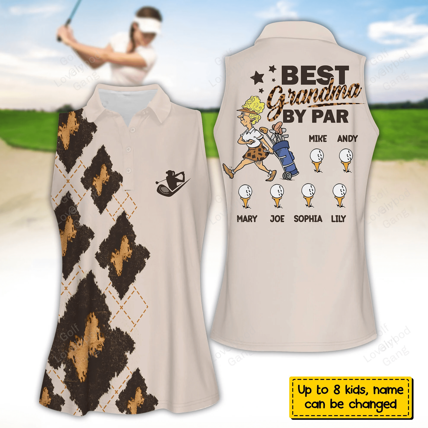 Custom best grandma by par women golf apparels, funny golf shirt, golf polo shirt, women golf sleeveless polo shirt GY1945