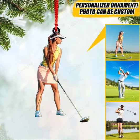 Personalized your image golf playing christmas acrylic ornament OY0012