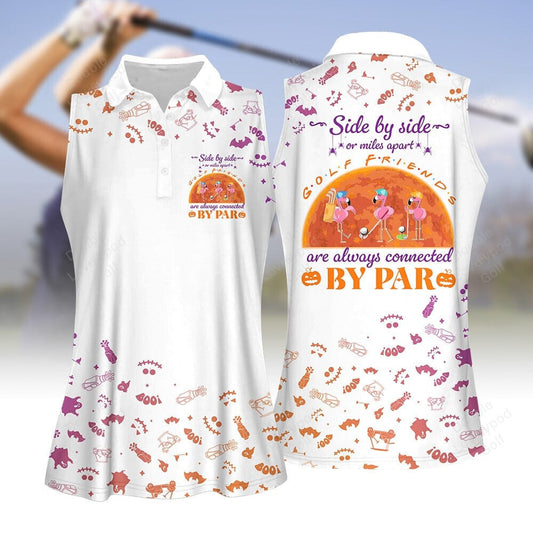 Halloween flamingo golf friends are always connected golf polo shirt, women's sleeveless golf shirts, halloween shirt GY1951