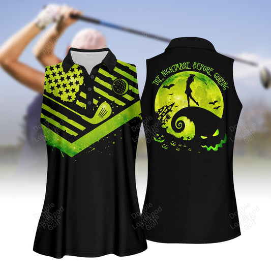 American flag the nightmare before women golfing golf polo shirt, women's sleeveless golf shirts, halloween shirt GY1952