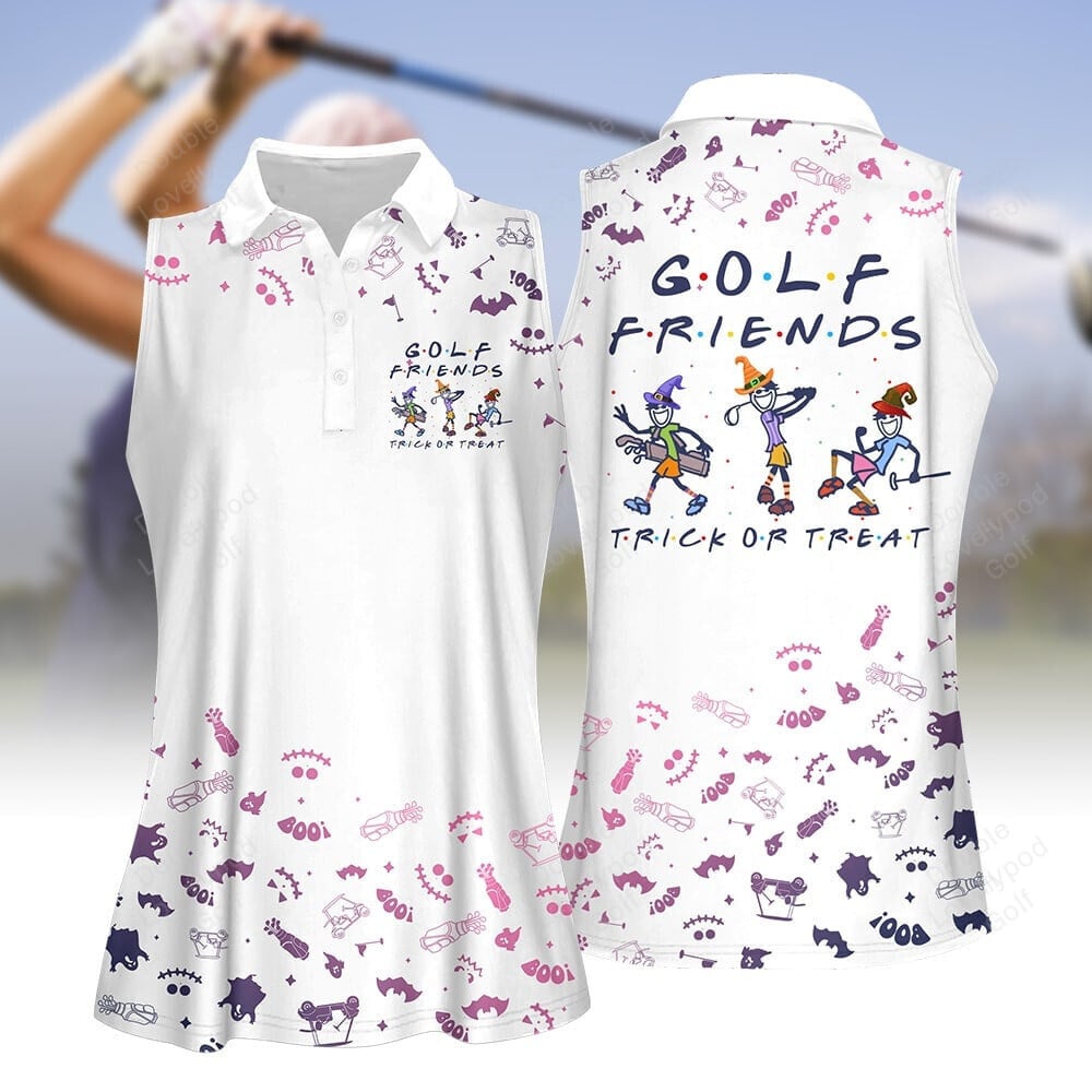 Golf friends trick or treat halloween women golf polo shirt, women's sleeveless golf shirts, halloween shirt GY1953