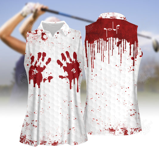 Bloody hands funny halloween women golf polo shirt, women golf shirt, women's sleeveless golf shirts, halloween shirt GY1965