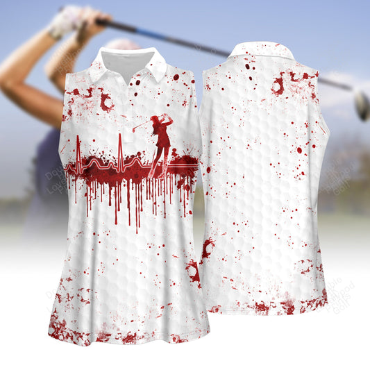 Golf heart beat halloween version women golf polo shirt, women golf shirt, women's sleeveless golf shirts, halloween shirt GY1966