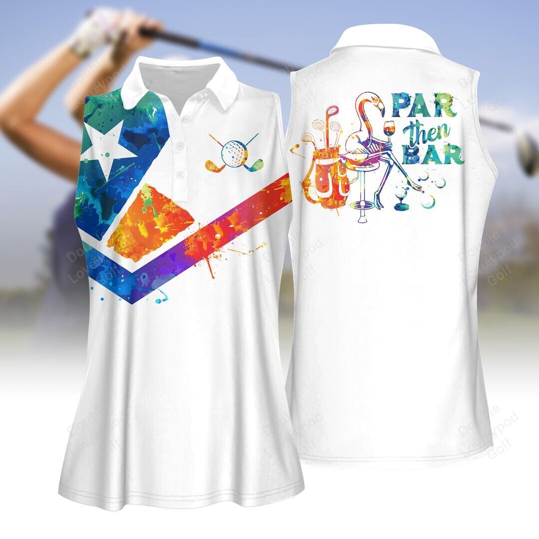 Watercolor texas par then bar wine flamingo women golf polo shirt, funny women golf shirt, women's sleeveless golf shirts GY1968