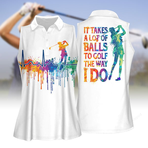 Watercolor golf heart beat it takes a lot of balls to golf the way i do golf women golf polo shirt, golf sleeveless polo shirt GY1973