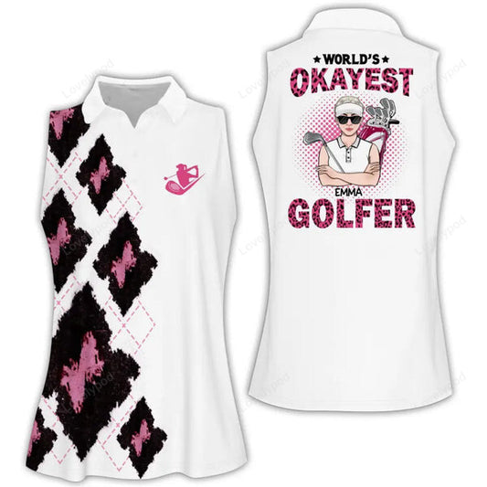 Custom world's okayest golfer women golf apparels, golf sleeveless polo shirt GY1981