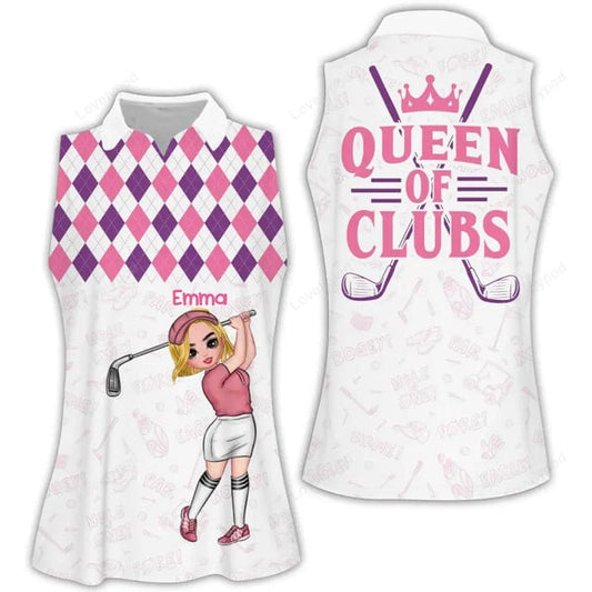 Custom queen of club women golf apparels, golf sleeveless polo shirt GY1982