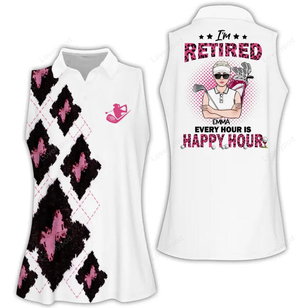 Custom i'm retired women golf apparels, golf sleeveless polo shirt for women GY1983