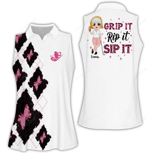 Custom grip it rip it sip it women golf polo shirt, golf sleeveless polo shirt for women GY1986