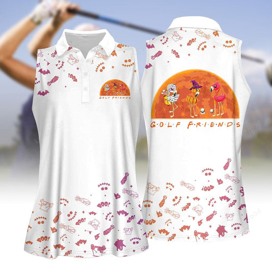 Golf friends flamingo white halloween women golf apparel, halloween golf sleeveless polo shirt for women GY1994