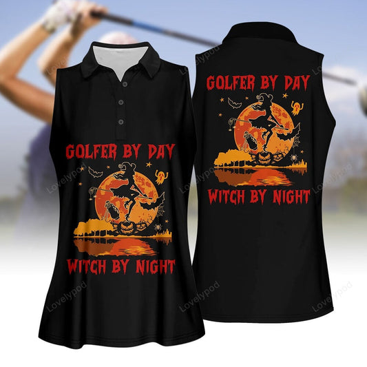 Golfer by day witch by night halloween women golf apparel, halloween golf polo shirt for women GY2003