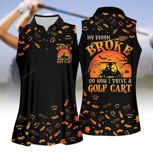 My broom broke black halloween women golf apparel, halloween golf polo shirt for women GY2010