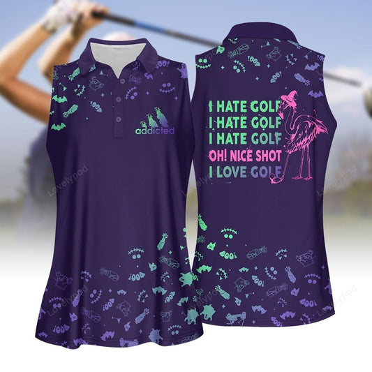 Addicted halloween i hate golf gradient flamingo women golf apparel, halloween golf polo shirt for women GY2011