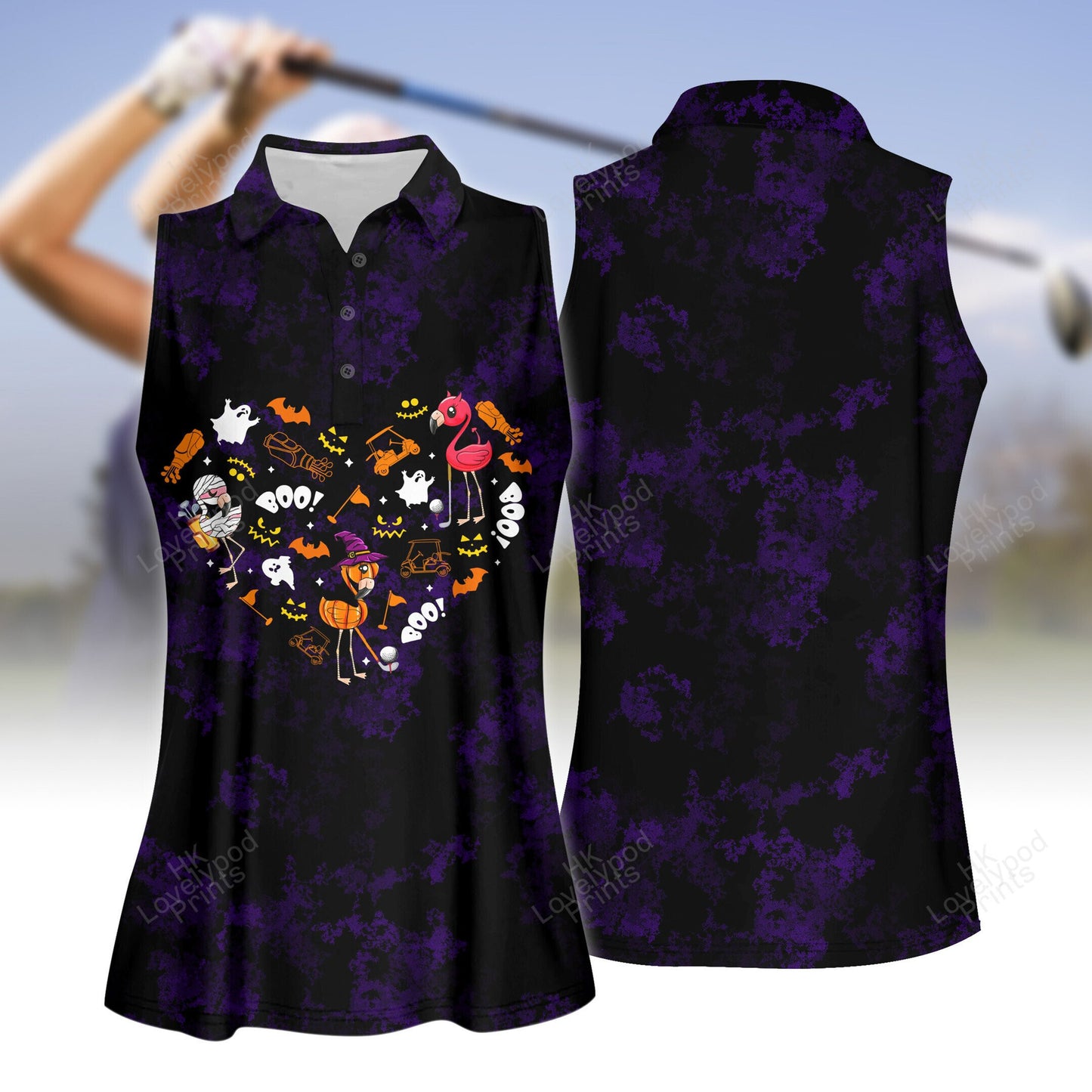 Flamingo heart halloween women golf apparels, halloween golf polo shirt for women GY2012