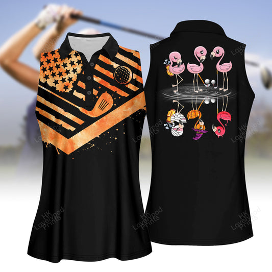 Flamingo reflection halloween women golf apparels, halloween golf polo shirt for women GY2013