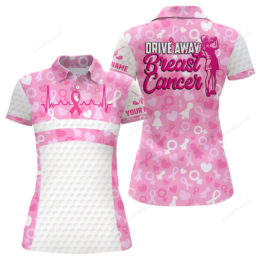 Drive away breast cancer pink white golf shirt heartbeat ribbon cute golf shirts for women GY2016