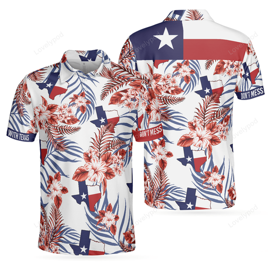 Texas flag bluebonnets polo shirt for golf, floral texas map and flag polo shirt, texas proud shirt for men GY2017