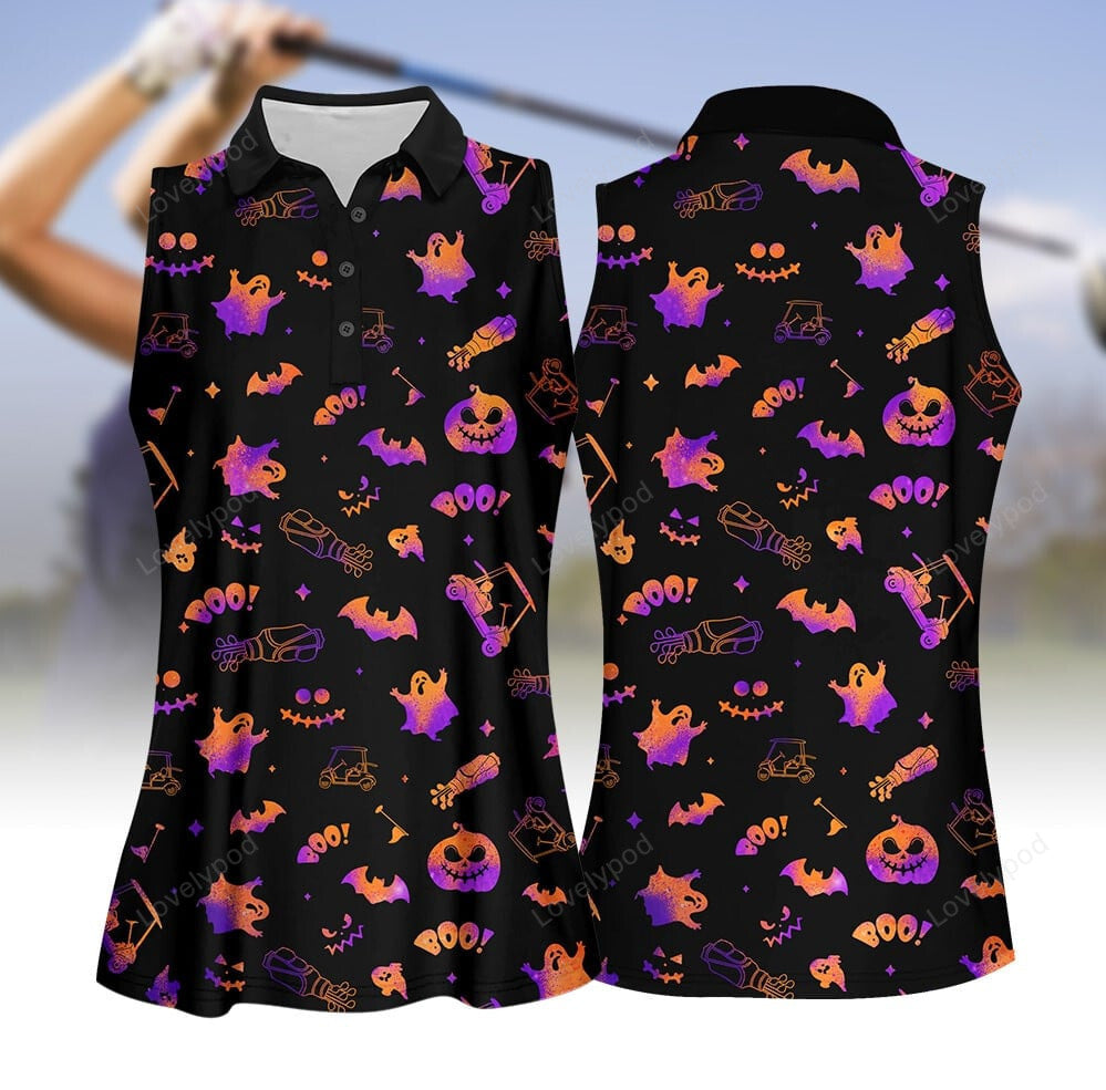 Gradient purple and orange pattern dark background women golf apparel, halloween golf polo shirt GY2021