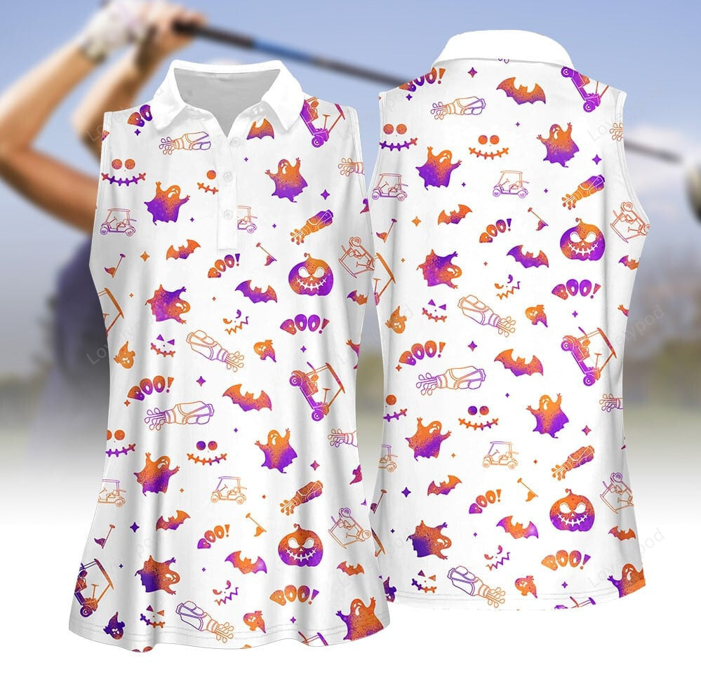 Gradient purple and orange pattern women golf apparel, halloween golf polo shirt for women GY2022