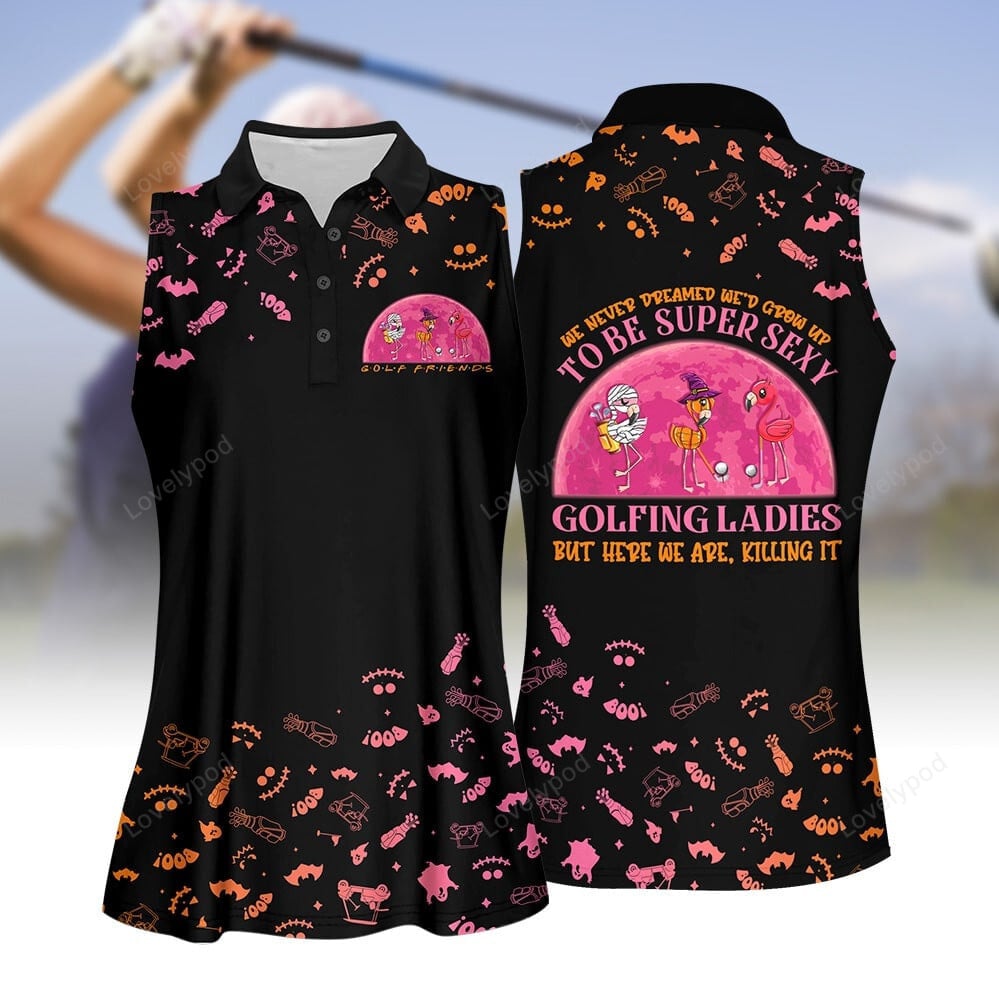 We never dreamed golf friends black halloween flamingo women golf apparel, halloween golf polo shirt for women GY2023