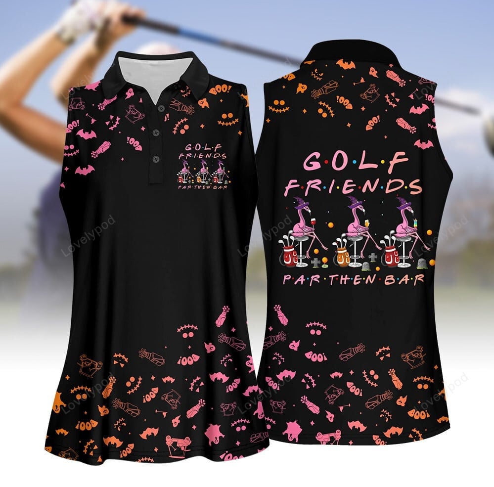 Golf friends par then bar flamingo drink halloween women golf apparel, halloween golf polo shirt for women GY2032