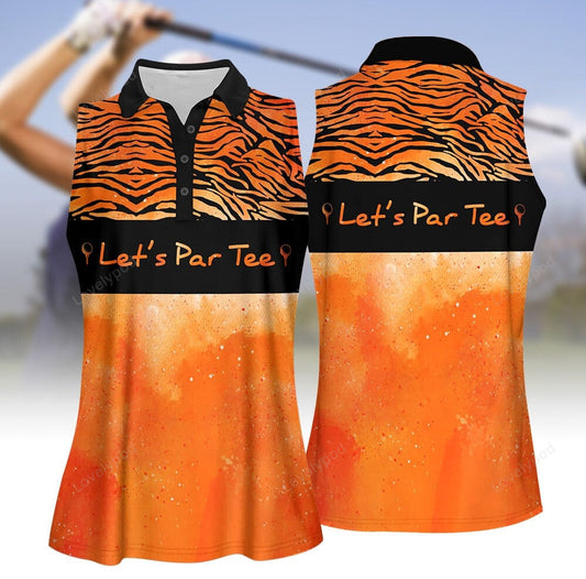 Let's par tee orange women golf apparel, halloween golf polo shirt for women GY2038