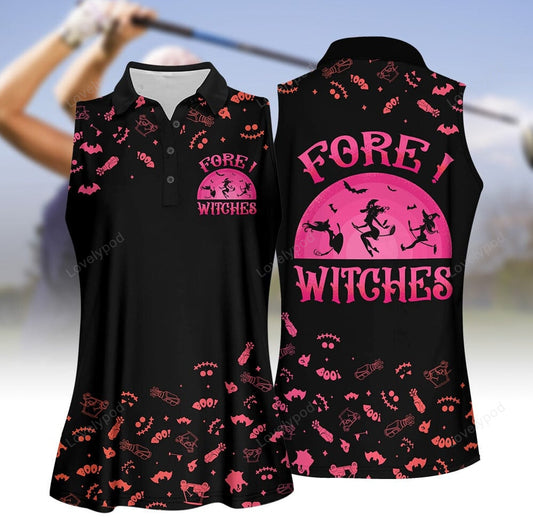 Fore ! witches pink halloween women golf apparel, halloween golf polo shirt for women GY2040