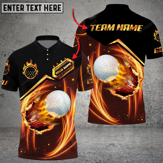 Premium golden fire golf ball jersey customized 3d polo shirt, custom golf shirts for men, golf clothing GY2050