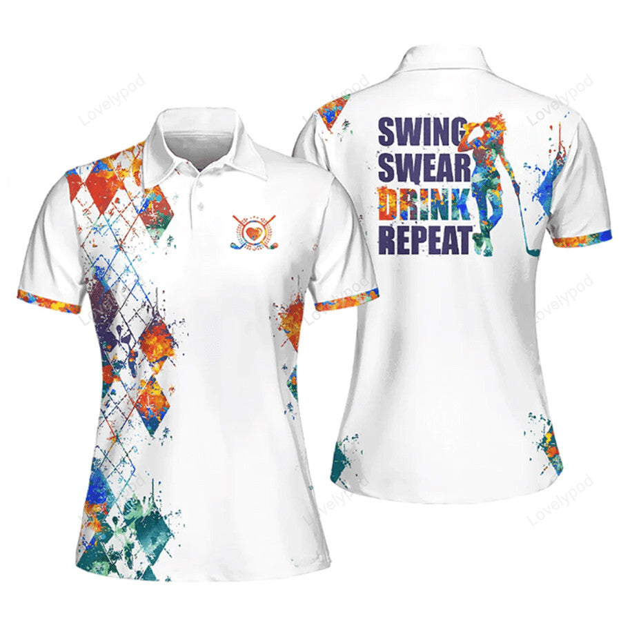 Swing swear drink repeat funny golf sleeveless polo shirt, golf shirt, gift for golf player GY1078