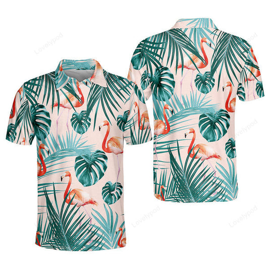 Custom golf shirt for men, tropical flammingo golf shirts men GY2056