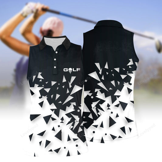 Women's sleeveless golf shirts, broken shapes pattern women sleeveless polo shirt, funny women golf shirts GY2065